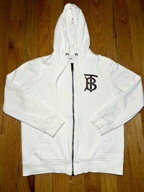 Burberry TB Logo Embossed White Zip Up Hoodie 🔥🔥